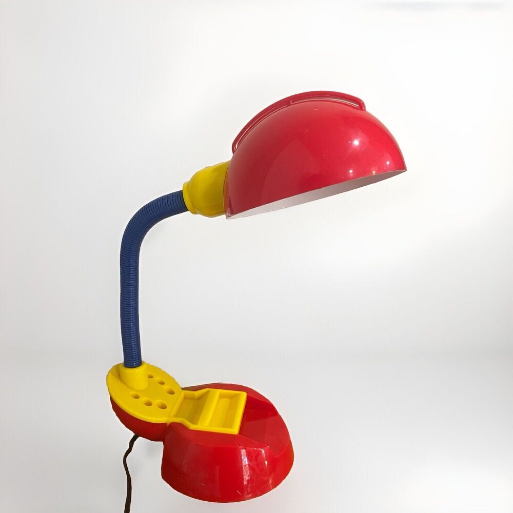 Memphis Milano Gooseneck Desk Lamp Primary Colors Vtg 80s Organizer Sottsass Era